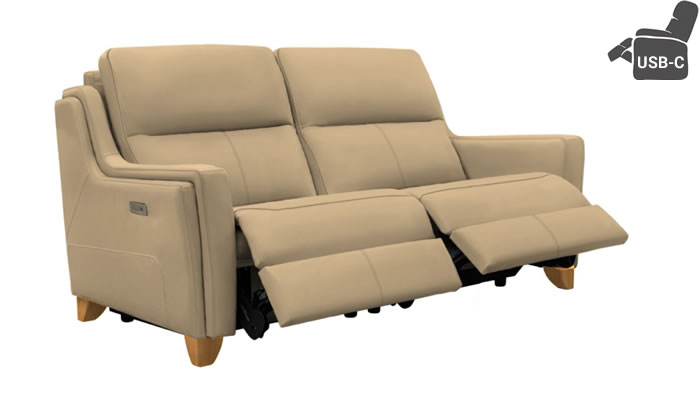 Parker Knoll Portland Large 2 Seat Double Recliner USB Como Taupe Leather Teak Leg